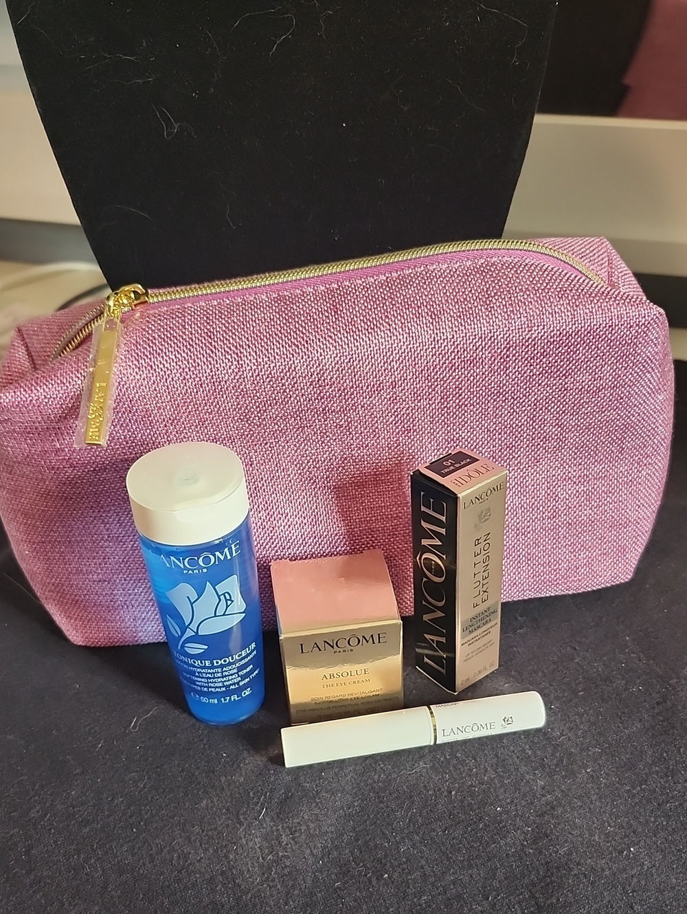 Lancome Paris Pink Cosmetic Bag, Mascara, Lash Extender & Absolue Eye Cream